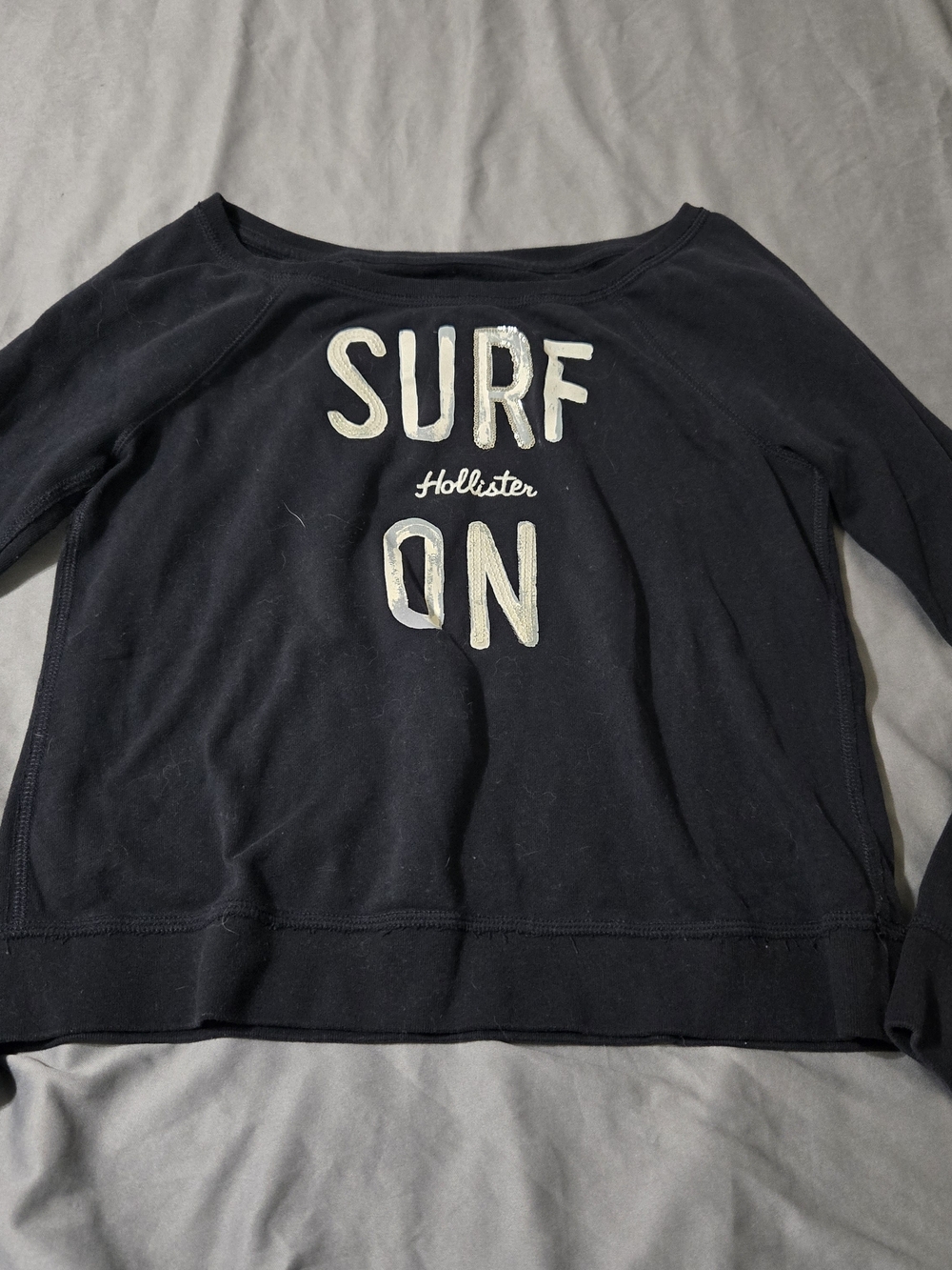 Hollister Sequined Surf On Womens Crew Neck Sweatshirt Size Large Navy/Black